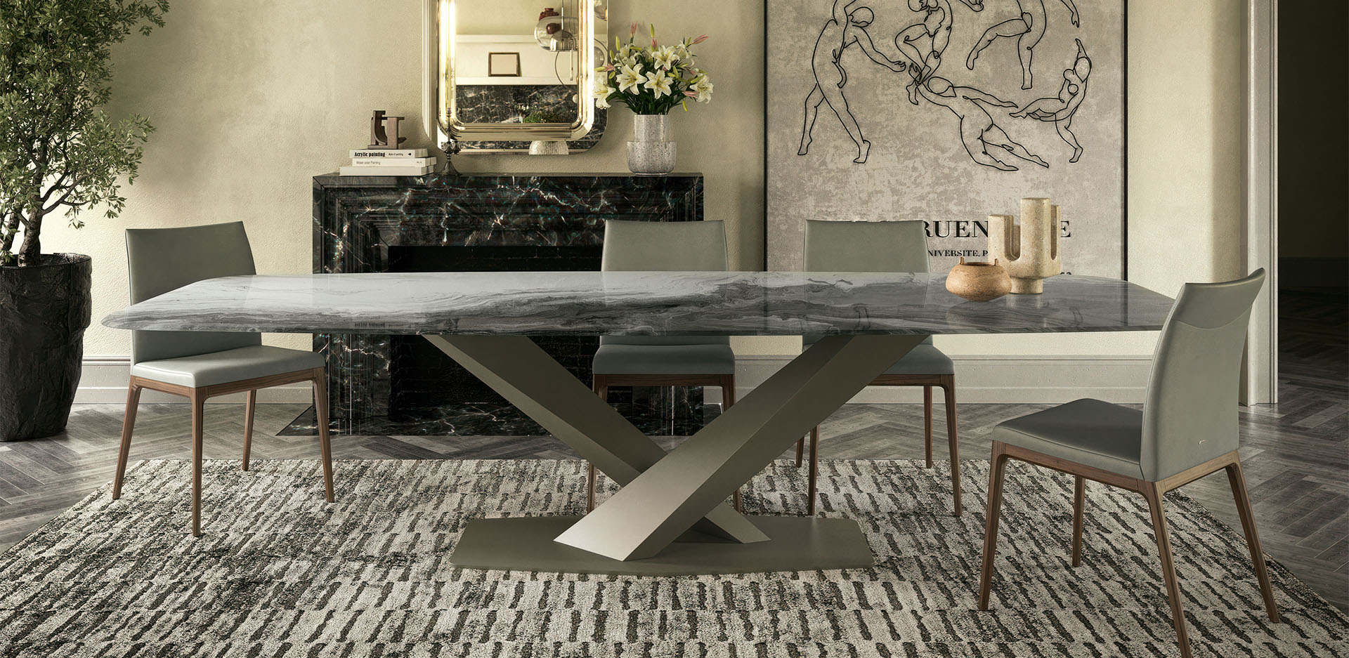 Piano in cristallo extrachiaro bisellato con stampa artistica del tavolo STRATOS Crystalart