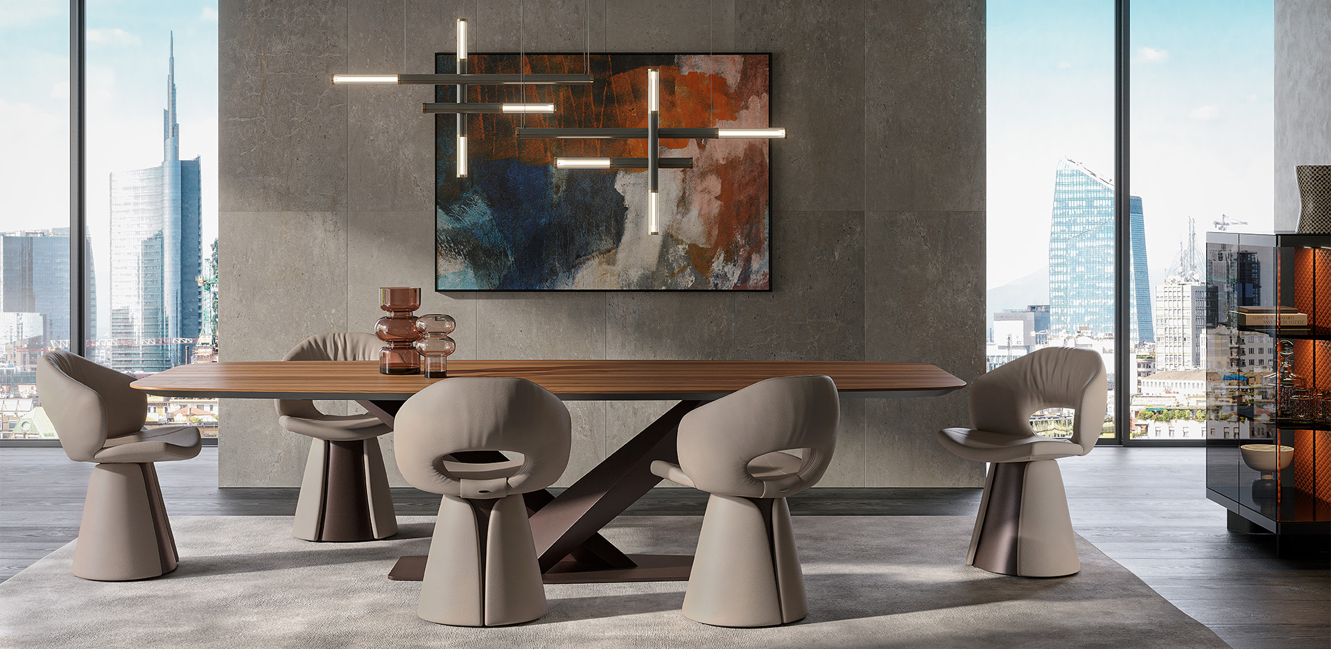 Tavolo Stratos Wood versione Masterwood con listelli diagonali