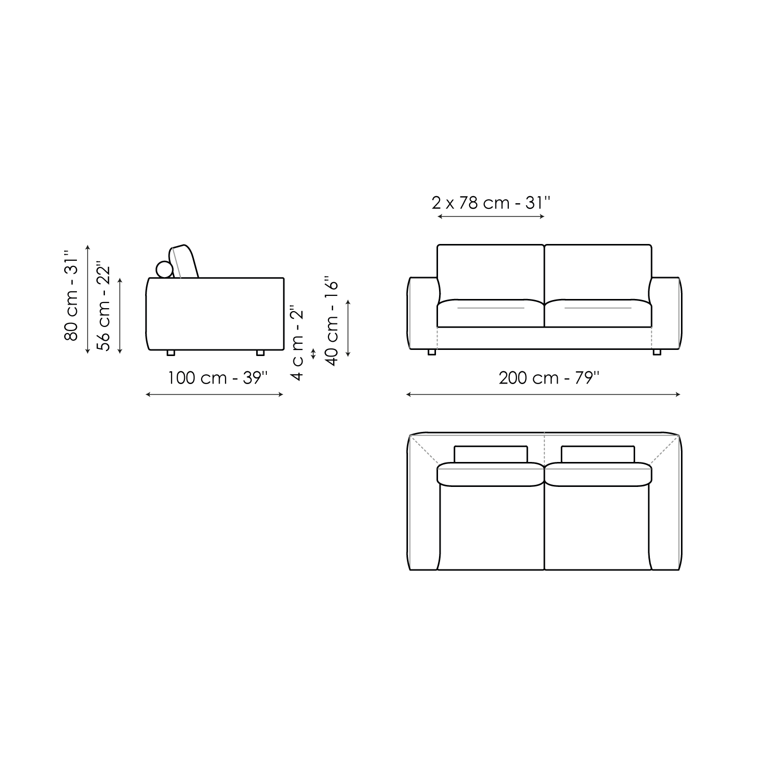 Schema modulare divano moderno componibile Superhiro Bonaldo