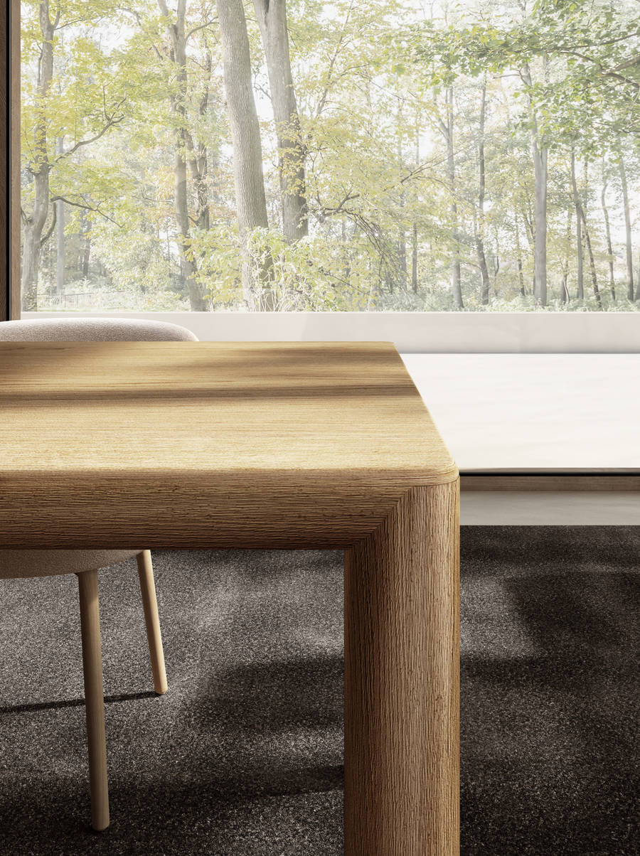 Vista laterale tavolo Correr Lago in legno