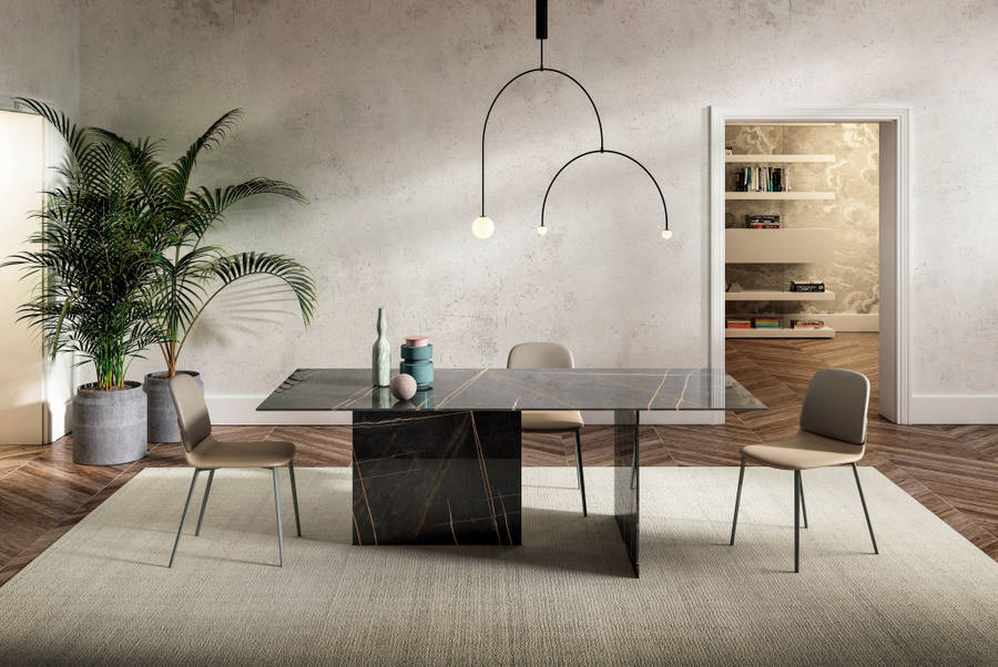 Tavolo Stratum rettangolare con finitura Metal XGlass