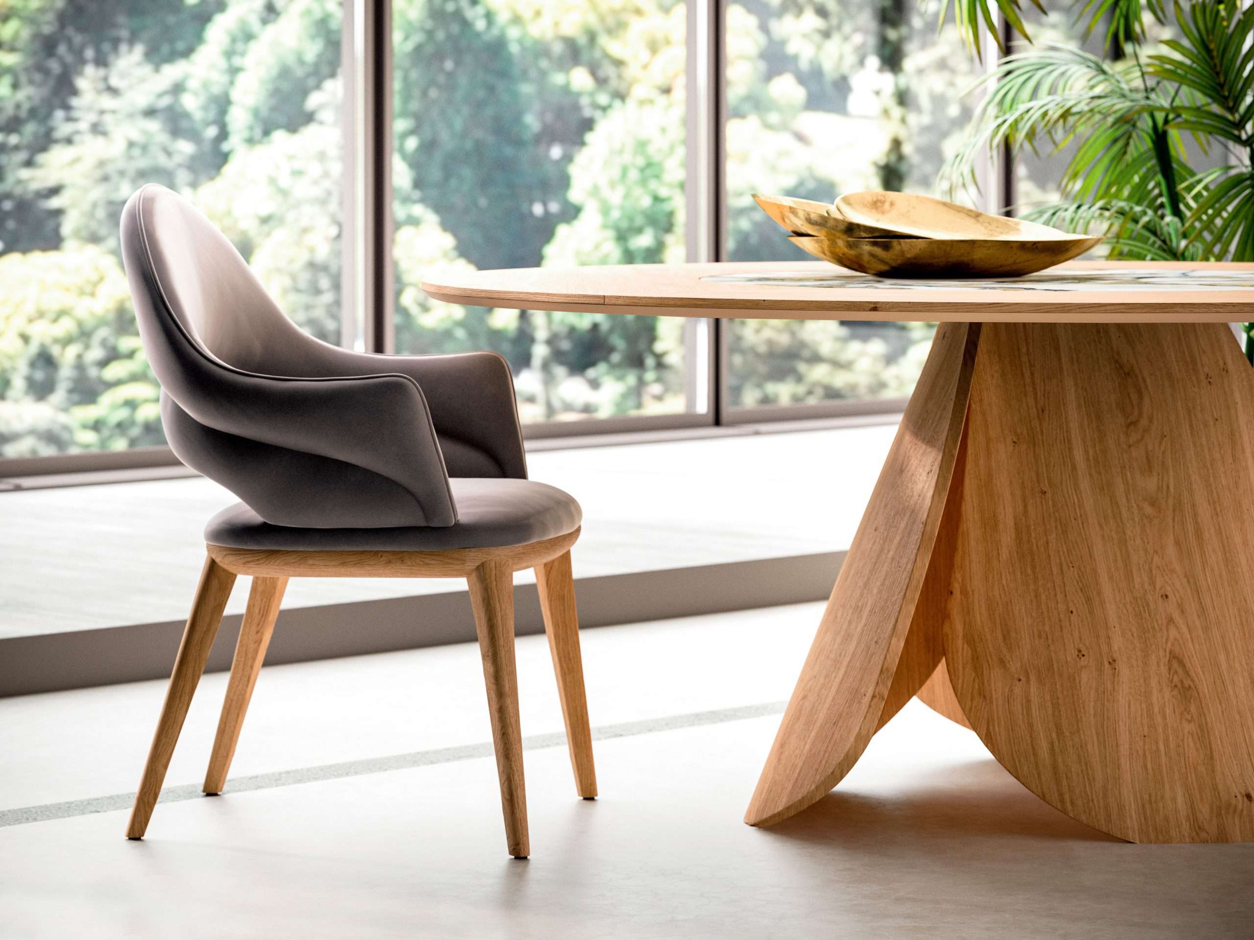 Particolare del basamento in legno del tavolo Veliero