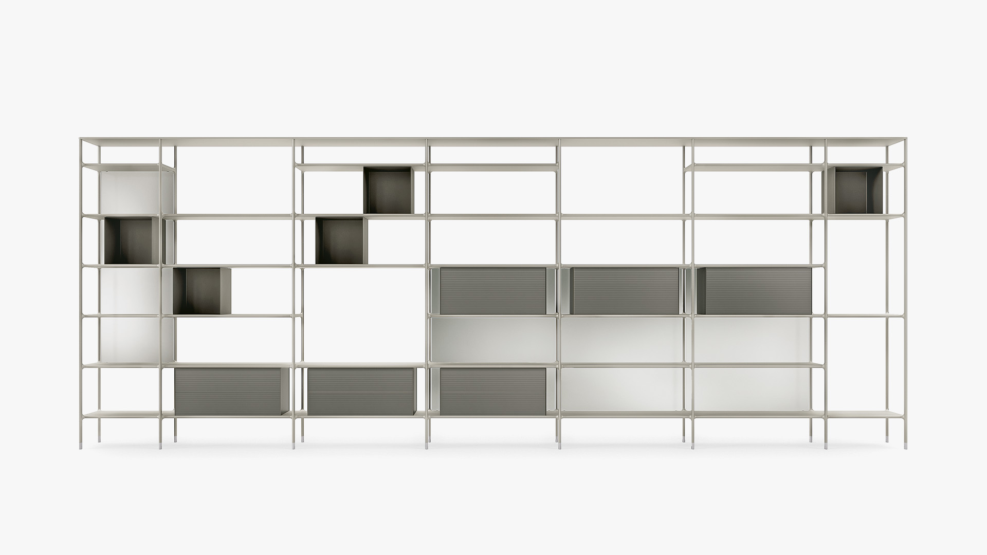 Libreria Wind con moduli a giorno e cassetti