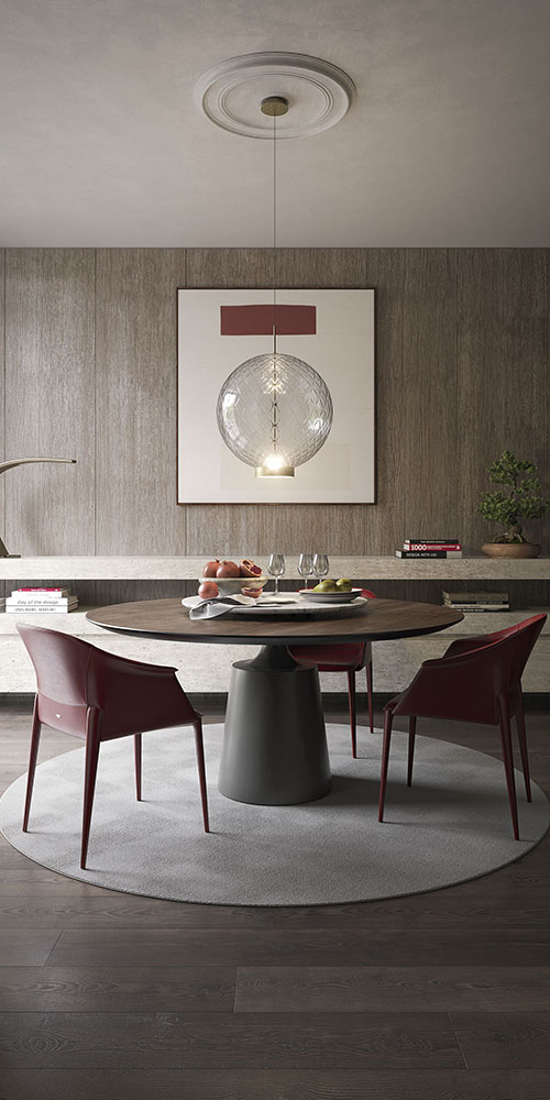 Dettaglio base in acciaio verniciato goffrato del tavolo YODA Wood