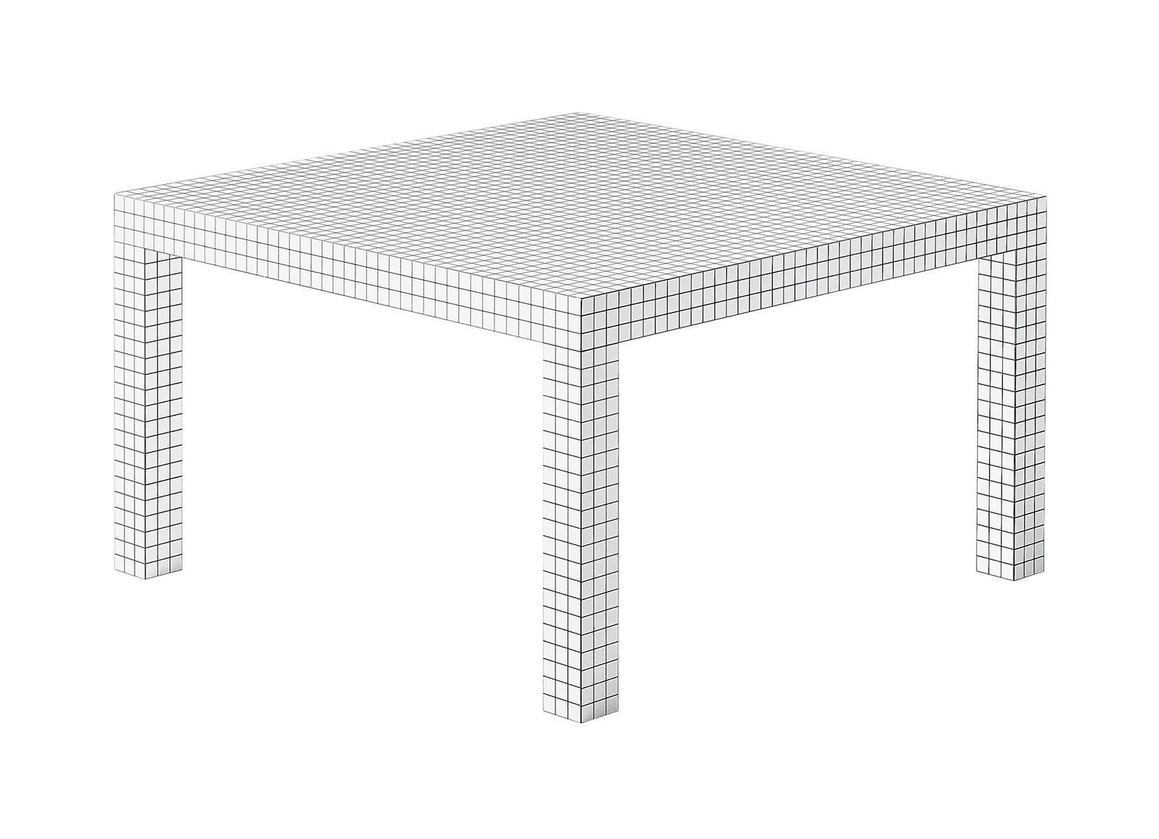 Vista laterale del tavolo Quaderna con piano quadrettato