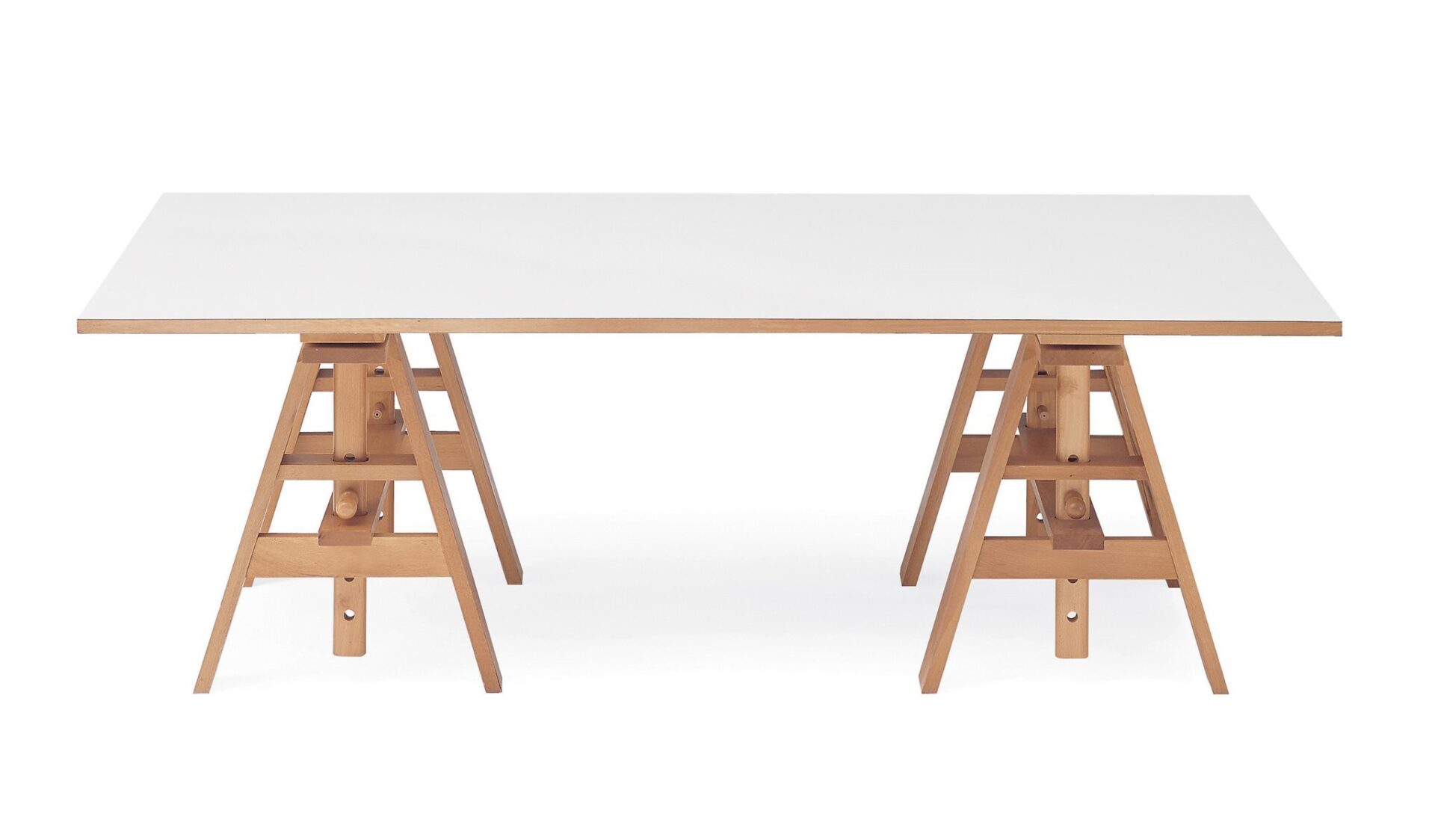 Tavolo da lavoro Leonardo struttura in faggio evaporato e piano in laminato bianco