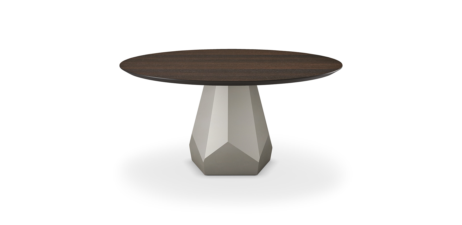 Vista laterale del tavolo Zermatt Wood con finitura noce Canaletto